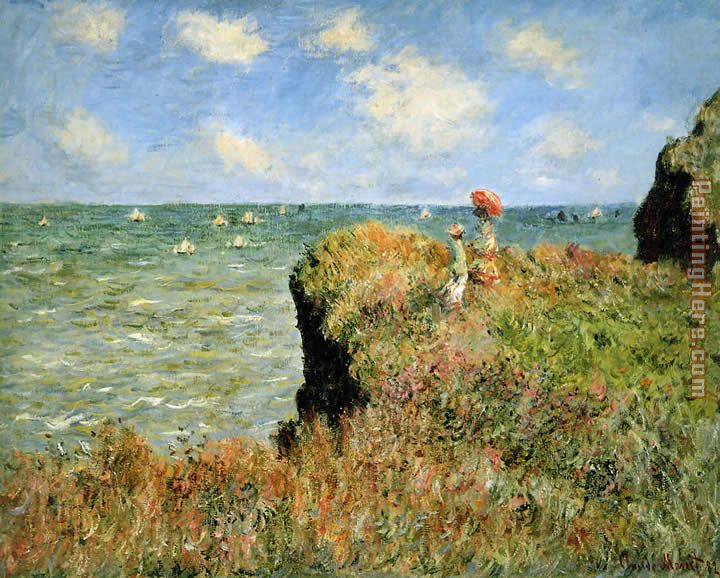 Stroll At The Rocks Of Pourville painting - Claude Monet Stroll At The Rocks Of Pourville art painting